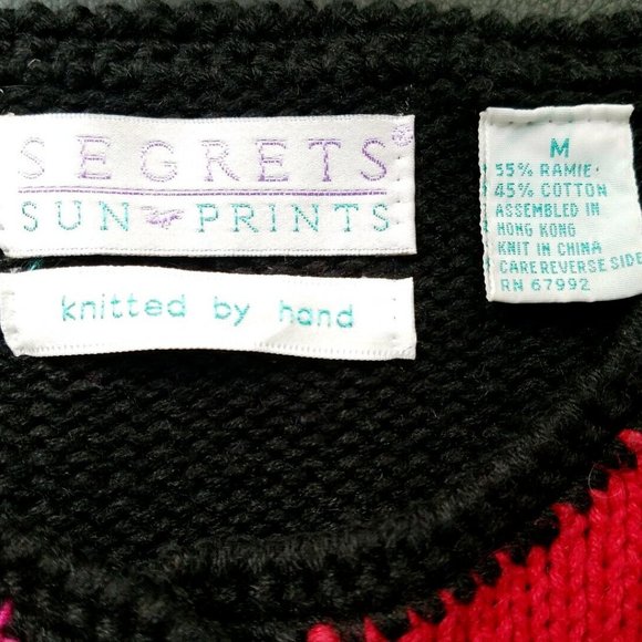 Vintage Segrets Sun Prints Hand Knitted Tribal Button Cardigan Sweater Medium - Picture 7 of 8